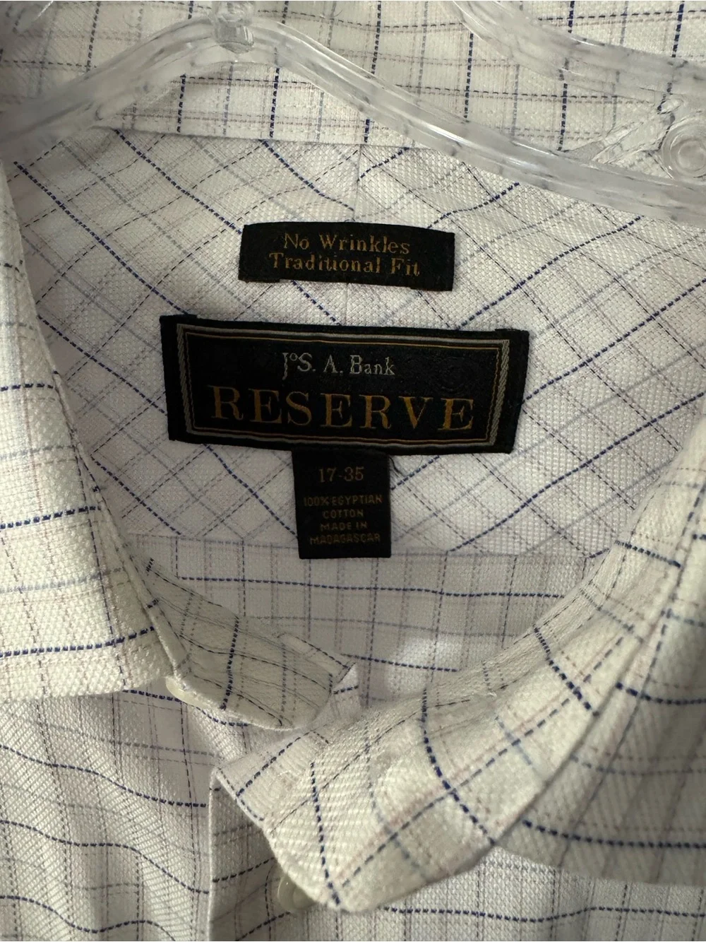 Jos. A. Bank White Dress Shirt with Blue Windowpane